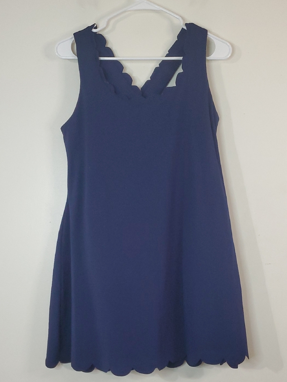 J.Crew Scalloped Hem Mini Dress W/Shorts Size Large Navy Coastal Nautical - Picture 3 of 15